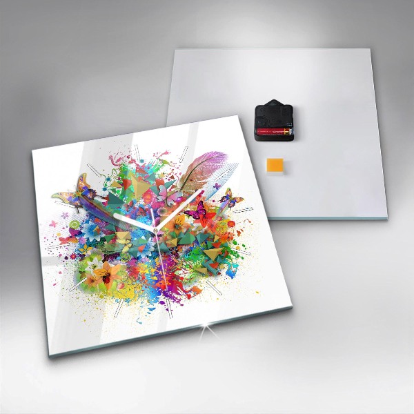 Reloj de pared cuadrado Armonía floral con mariposas