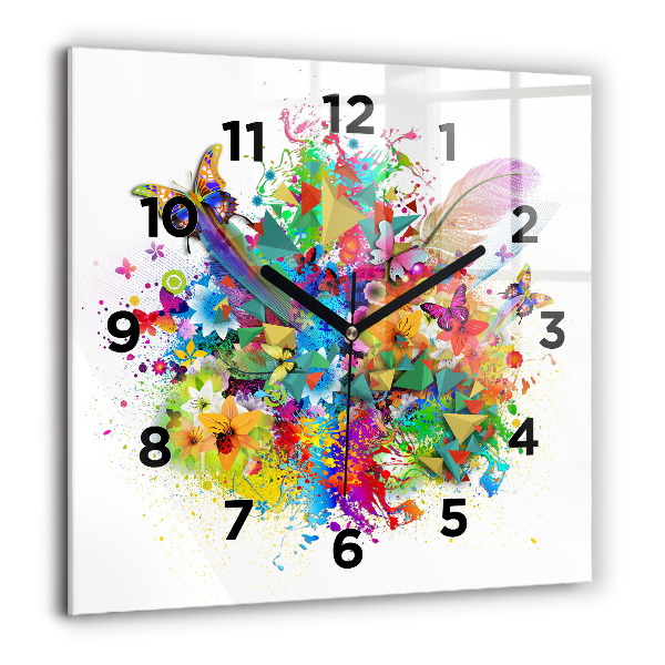 Reloj de pared cuadrado Armonía floral con mariposas