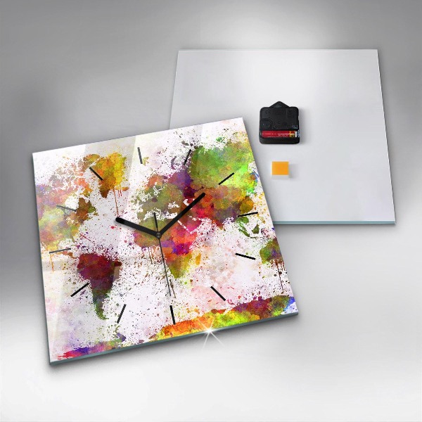 Reloj de pared cuadrado Mapamundi en acuarela