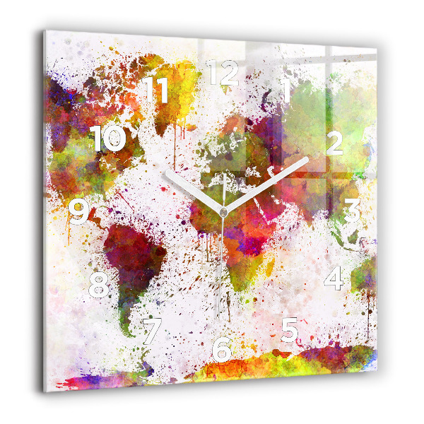 Reloj de pared cuadrado Mapamundi en acuarela