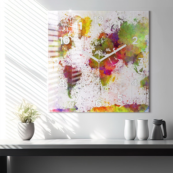 Reloj de pared cuadrado Mapamundi en acuarela