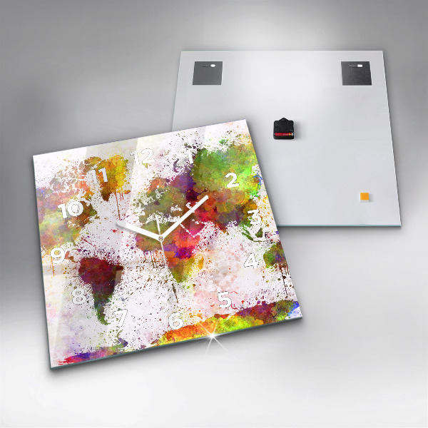 Reloj de pared cuadrado Mapamundi en acuarela