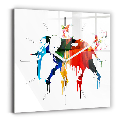 Reloj de pared cuadrado Elefante pintado de colores