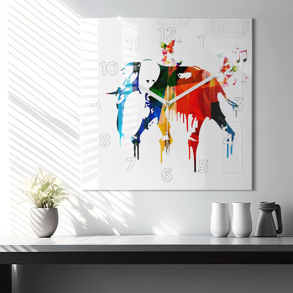 Reloj de pared cuadrado Elefante pintado de colores