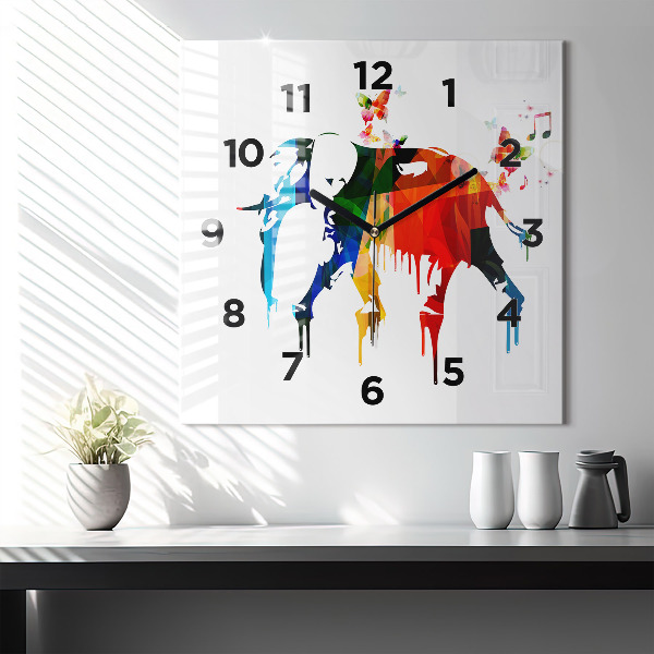 Reloj de pared cuadrado Elefante pintado de colores