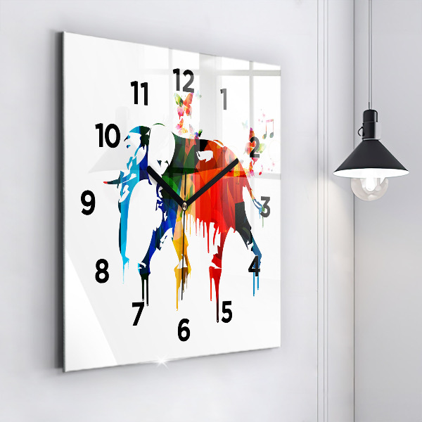 Reloj de pared cuadrado Elefante pintado de colores