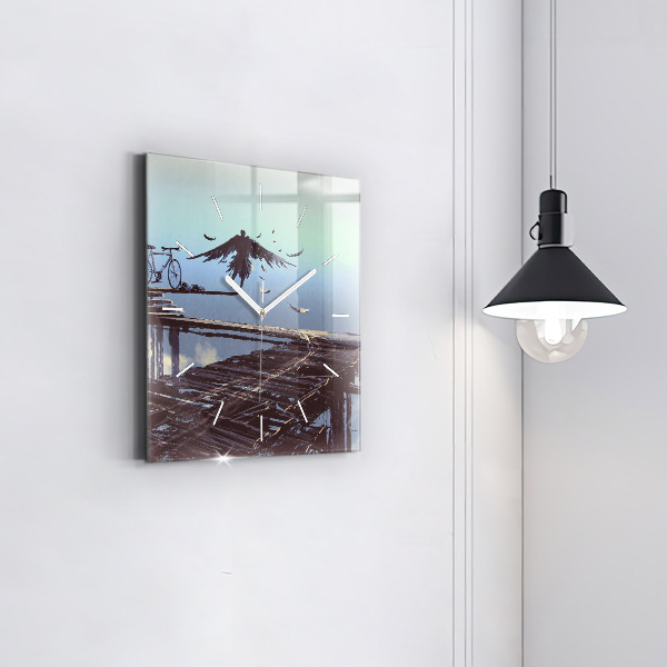 Reloj de pared cuadrado Ángel en bicicleta