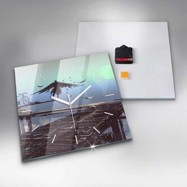 Reloj de pared cuadrado Ángel en bicicleta