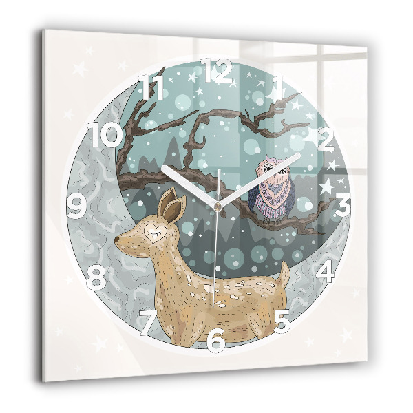 Reloj de pared cuadrado Animales nocturnos Luna