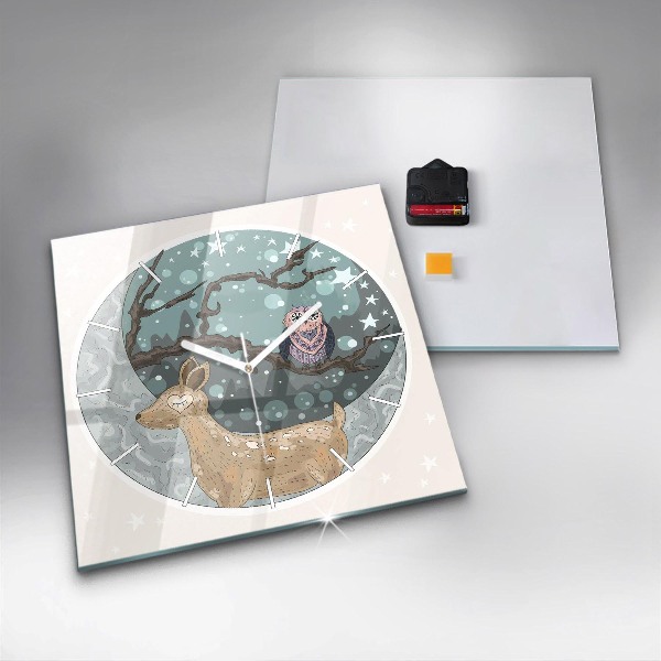 Reloj de pared cuadrado Animales nocturnos Luna
