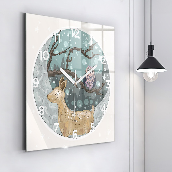 Reloj de pared cuadrado Animales nocturnos Luna