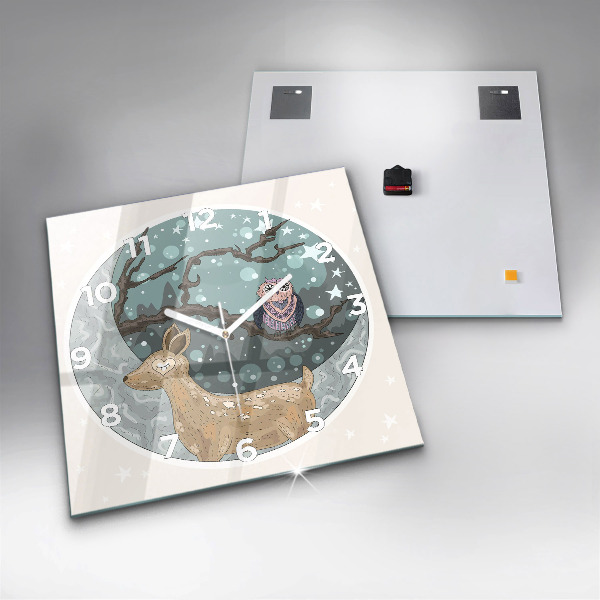 Reloj de pared cuadrado Animales nocturnos Luna