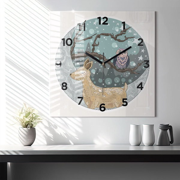 Reloj de pared cuadrado Animales nocturnos Luna