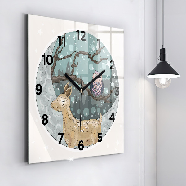 Reloj de pared cuadrado Animales nocturnos Luna
