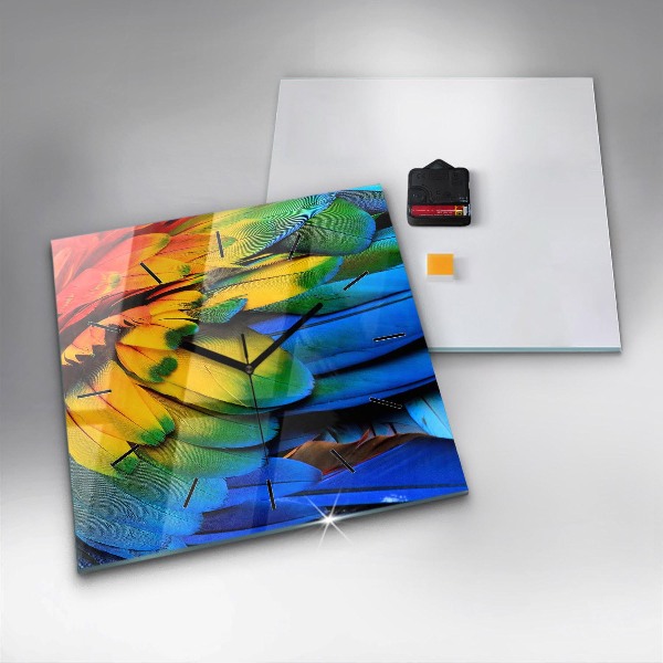 Reloj de pared cuadrado Pájaro Ara Alas de colores