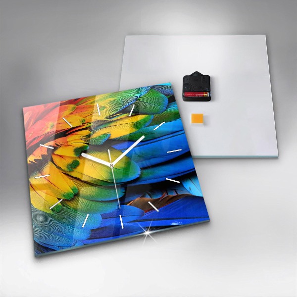 Reloj de pared cuadrado Pájaro Ara Alas de colores