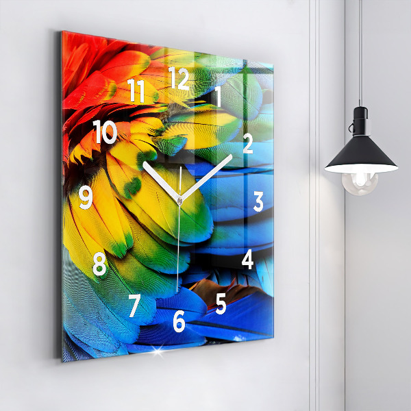 Reloj de pared cuadrado Pájaro Ara Alas de colores