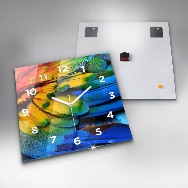 Reloj de pared cuadrado Pájaro Ara Alas de colores