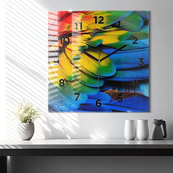 Reloj de pared cuadrado Pájaro Ara Alas de colores