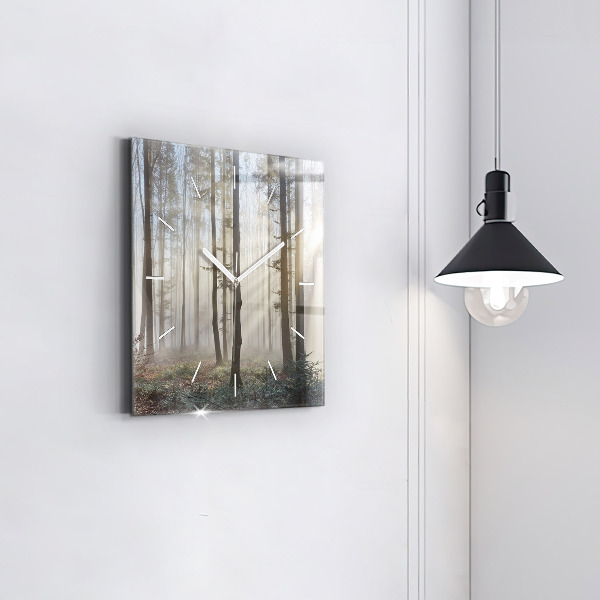 Reloj de pared cuadrado Bosque en niebla