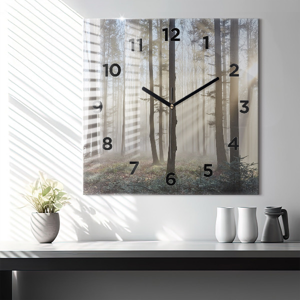 Reloj de pared cuadrado Bosque en niebla
