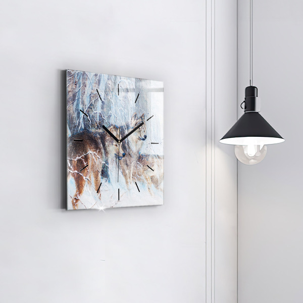 Reloj cuadrado Lobos en el bosque