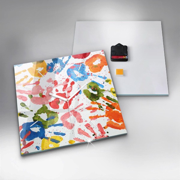 Reloj de pared cuadrado Huellas de manos de niños