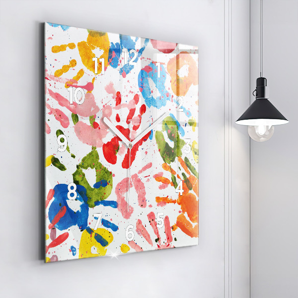 Reloj de pared cuadrado Huellas de manos de niños