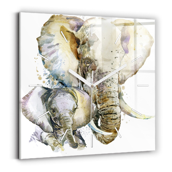 Reloj de pared cuadrado Animales pintados Elefante