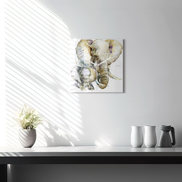 Reloj de pared cuadrado Animales pintados Elefante