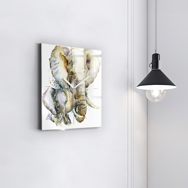 Reloj de pared cuadrado Animales pintados Elefante