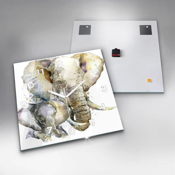 Reloj de pared cuadrado Animales pintados Elefante