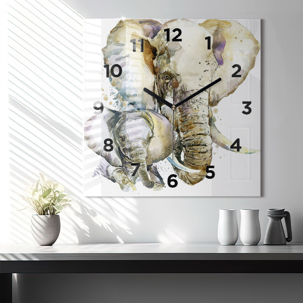 Reloj de pared cuadrado Animales pintados Elefante