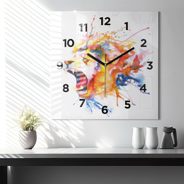 Reloj de pared cuadrado León - acuarela