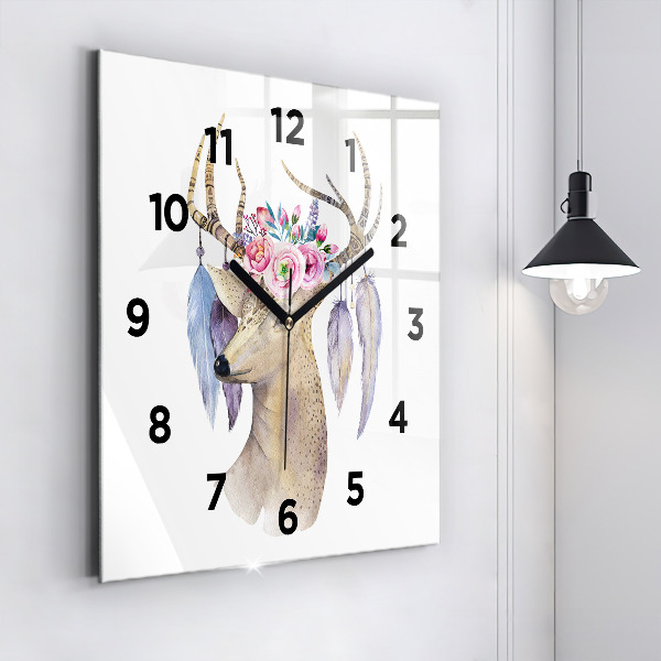 Reloj de pared cuadrado Cabeza de ciervo y flores