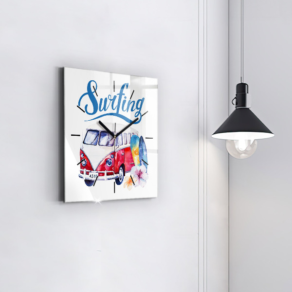 Reloj de pared cuadrado Coche y cartel Surf