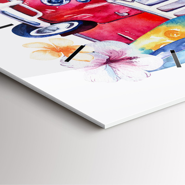 Reloj de pared cuadrado Coche y cartel Surf