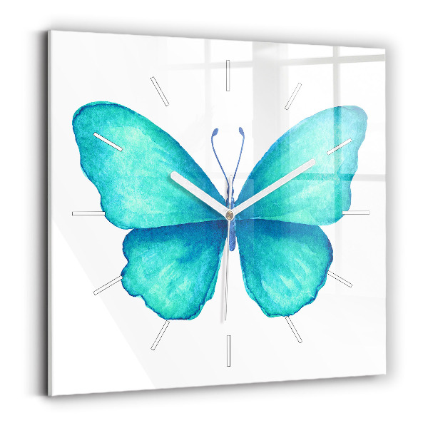 Reloj de pared cuadrado Mariposa turquesa de verano