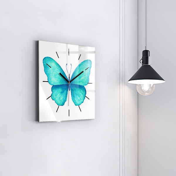 Reloj de pared cuadrado Mariposa turquesa de verano
