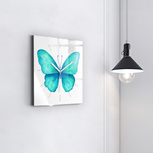 Reloj de pared cuadrado Mariposa turquesa de verano