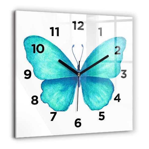 Reloj de pared cuadrado Mariposa turquesa de verano