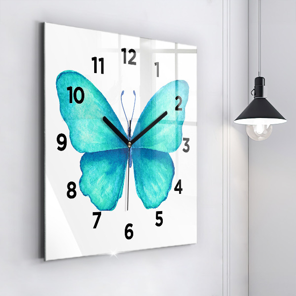 Reloj de pared cuadrado Mariposa turquesa de verano