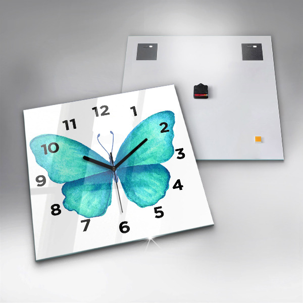 Reloj de pared cuadrado Mariposa turquesa de verano