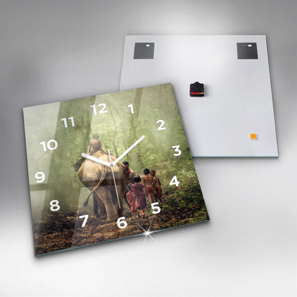 Reloj cuadrado Niños guiando a un elefante