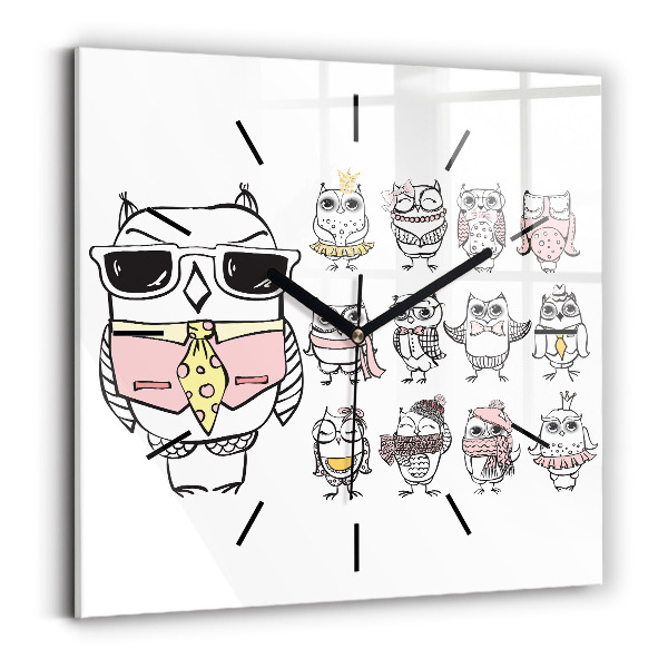 Reloj cuadrado Póster vintage con búhos