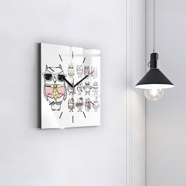 Reloj cuadrado Póster vintage con búhos