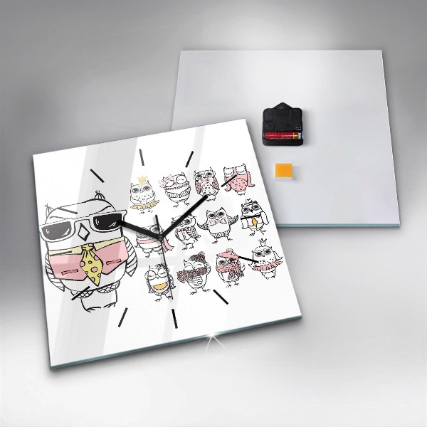 Reloj cuadrado Póster vintage con búhos