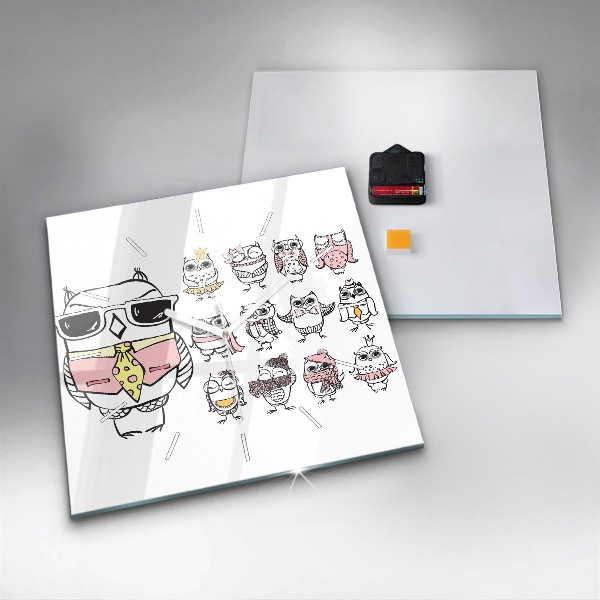 Reloj cuadrado Póster vintage con búhos