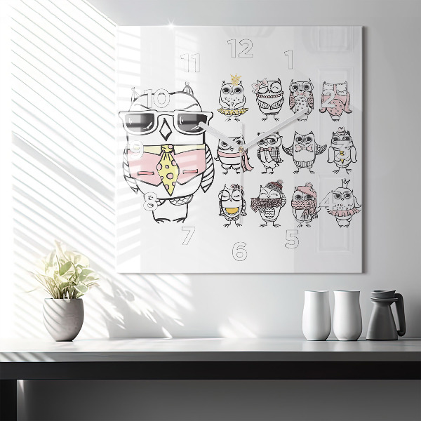 Reloj cuadrado Póster vintage con búhos
