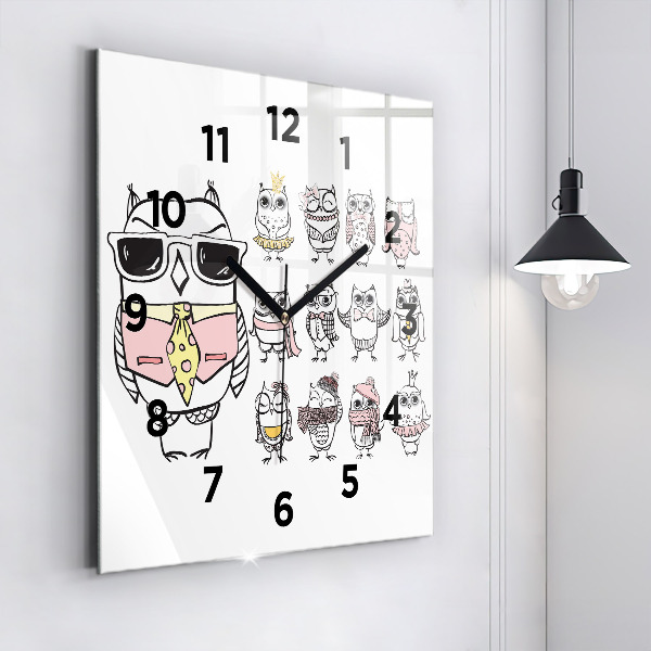 Reloj cuadrado Póster vintage con búhos